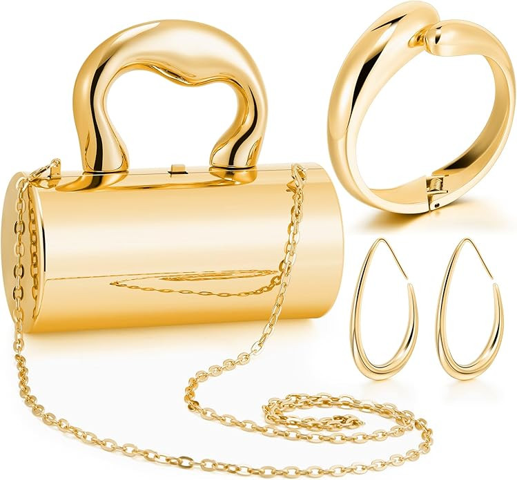 Quelay 3 Pcs Clutch Purse Jewelry Set for women Evening Prom Purses Metallic Handbag jewelry acce... | Amazon (US)