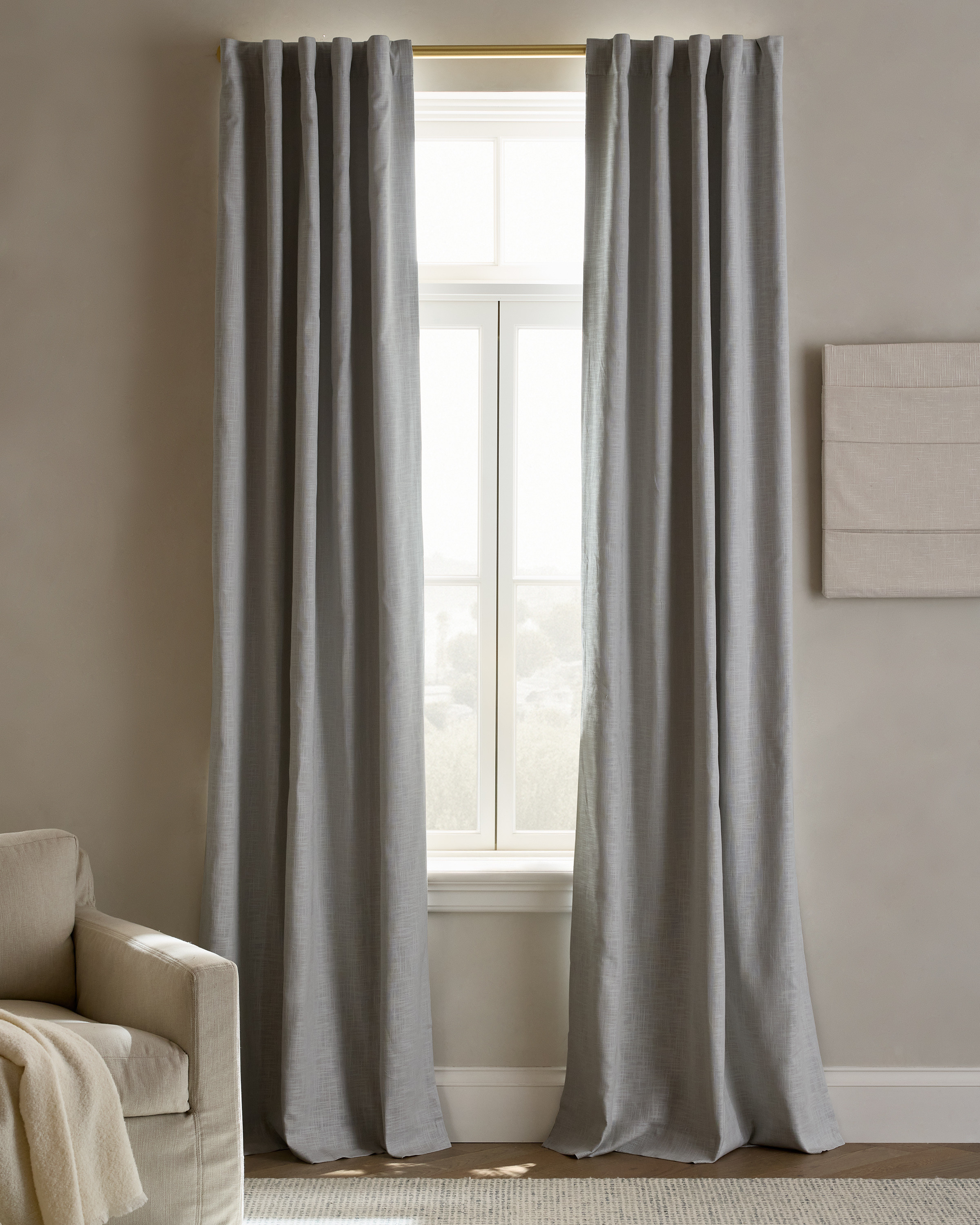 Quince | Textured Cotton Room Darkening Curtain in Light Grey, Size 48x84 | Quince