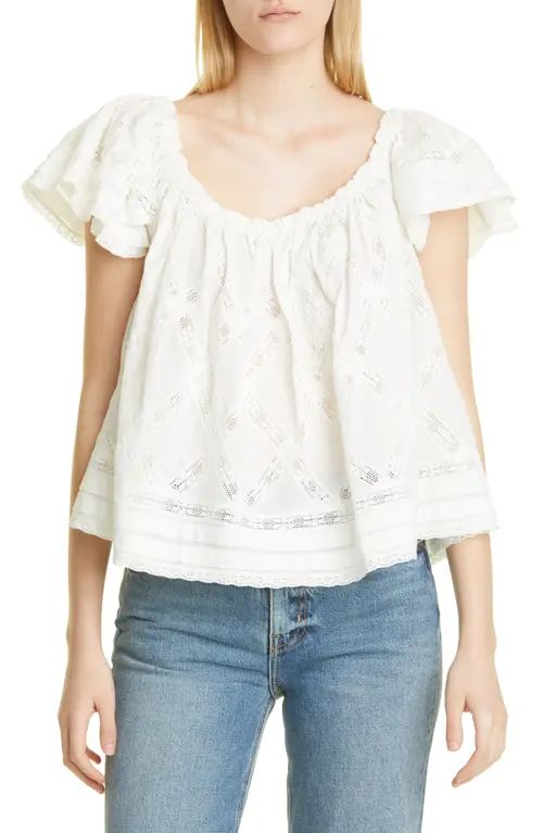 THE GREAT. The West Lace Puff Sleeve Top in White at Nordstrom, Size 3 | Nordstrom