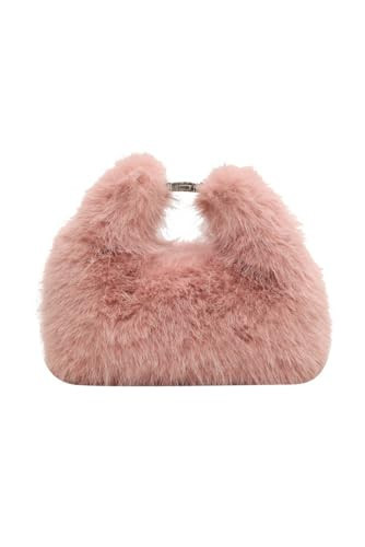 Ulisty Women's Small Faux Fox Fur Clutch Bag - Mini Furry Evening Crossbody Hobo Handbag in Pink | Amazon (US)