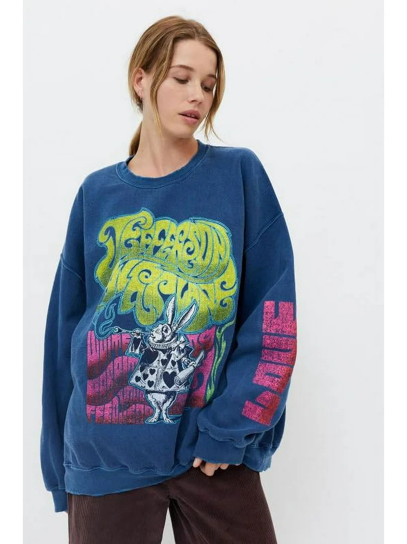 Urban Outfitters Women's Jefferson Airplane White Rabbit Slouchy Fit Crew Neck Sweatshirt (Small/... | Walmart (US)
