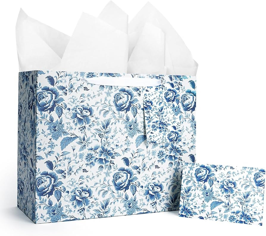 LaRibbons 13" Large Wedding Gift Bag, Bridal Shower Gift Bag with Tissue Paper and Greeting Card,... | Amazon (US)