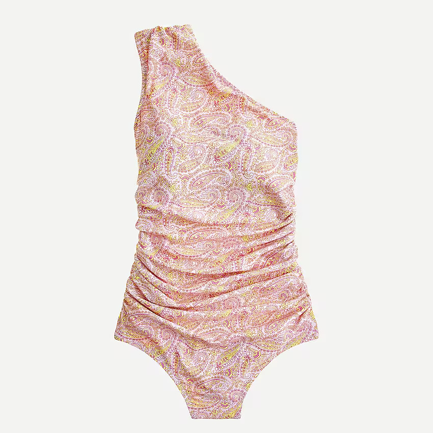 Eco ruched one-shoulder one-piece in beach paisley | J. Crew US