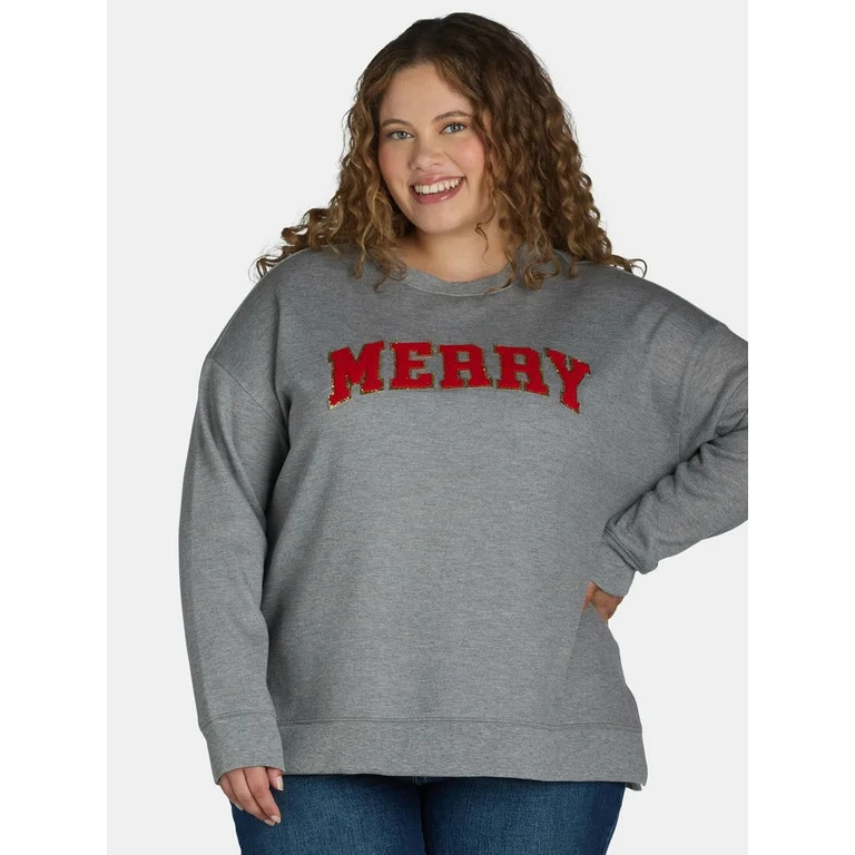 Terra & Sky Women's Plus Size Merry Graphic Sweatshirt with Long Sleeves, Sizes 0X-5X | Walmart (US)