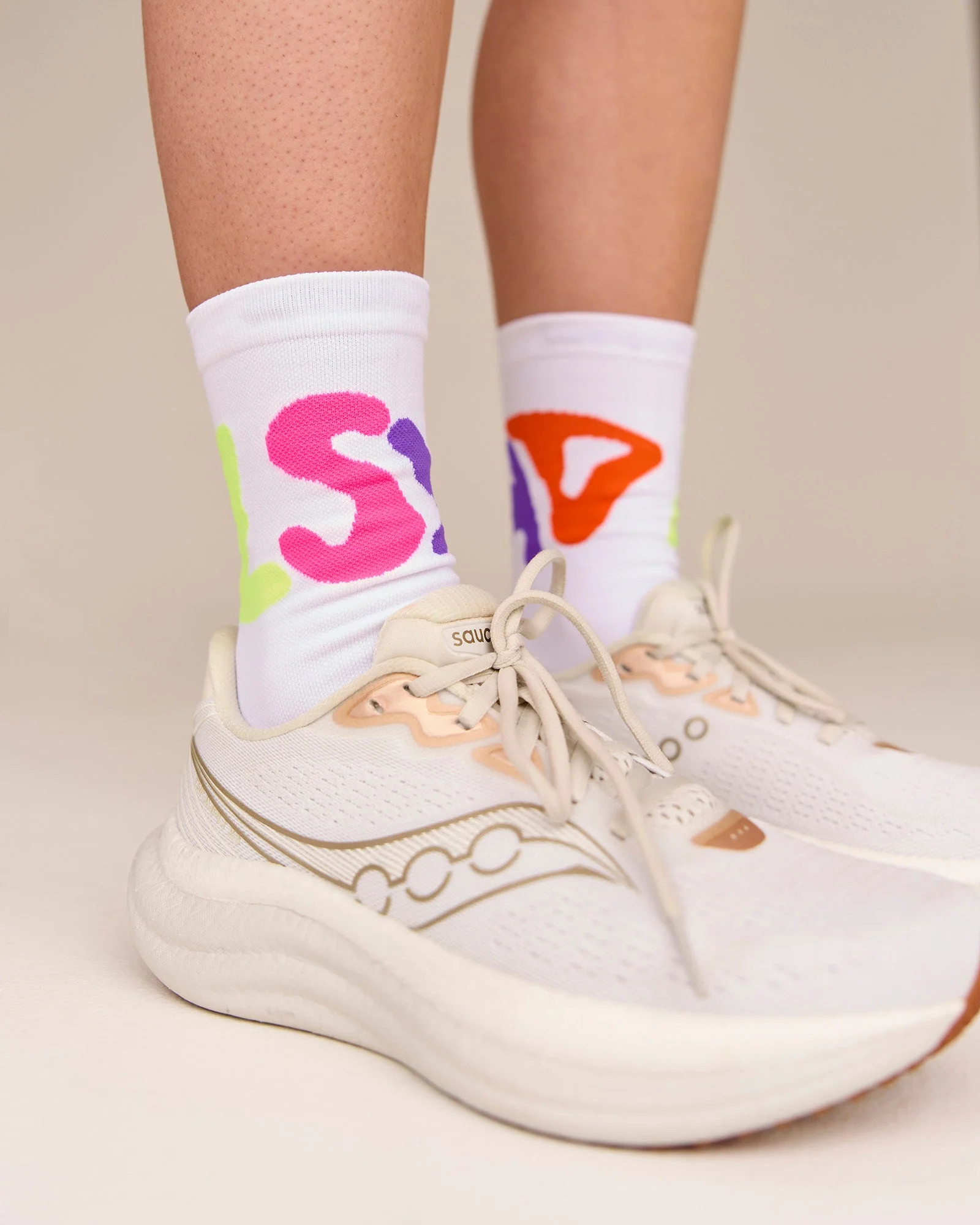 Motion Performance Crew Socks - White-Rainbow | LSKD | LSKD