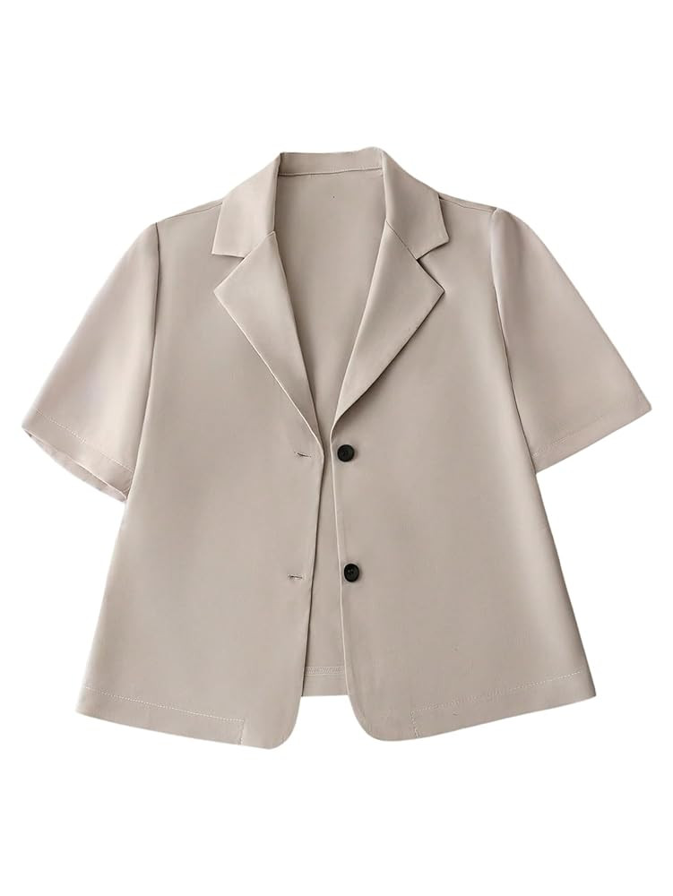 SweatyRocks Women's Short Sleeve Blazer Lapel Button Down Lightweight Casual Business Jacket | Amazon (US)