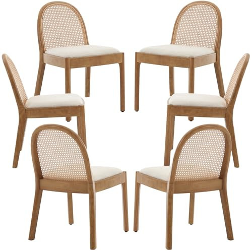 DAYALANE Rattan Dining Chairs Set of 6, Modern Dining Room Chairs with Cane Back Comfy Accent Sherpa Upholstered Boucle for Kitchen/Restaurant/Living Room, White | Amazon (US)