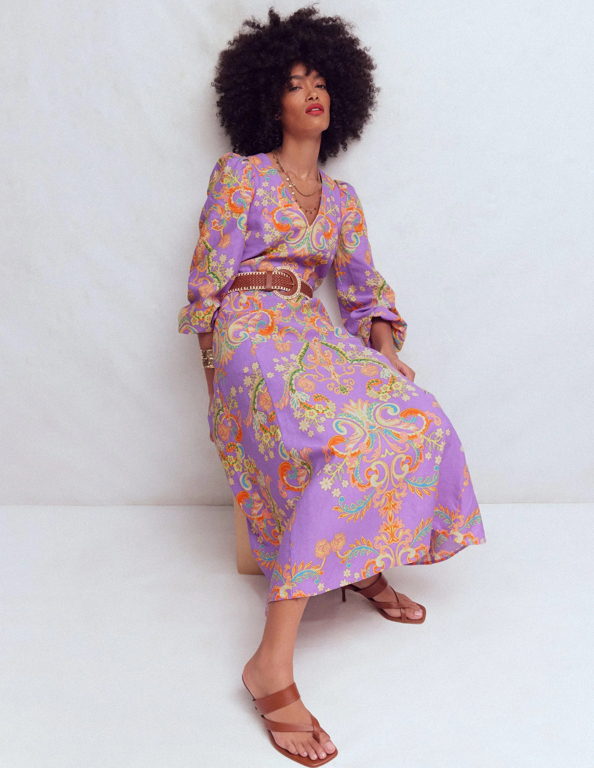 Florence Linen Blend Dress-Multi Enchanting Bouquet | Boden (US)
