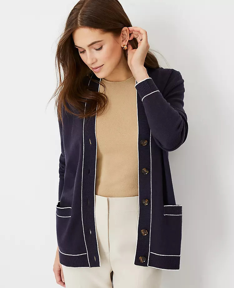 Tipped Boyfriend Cardigan | Ann Taylor (US)