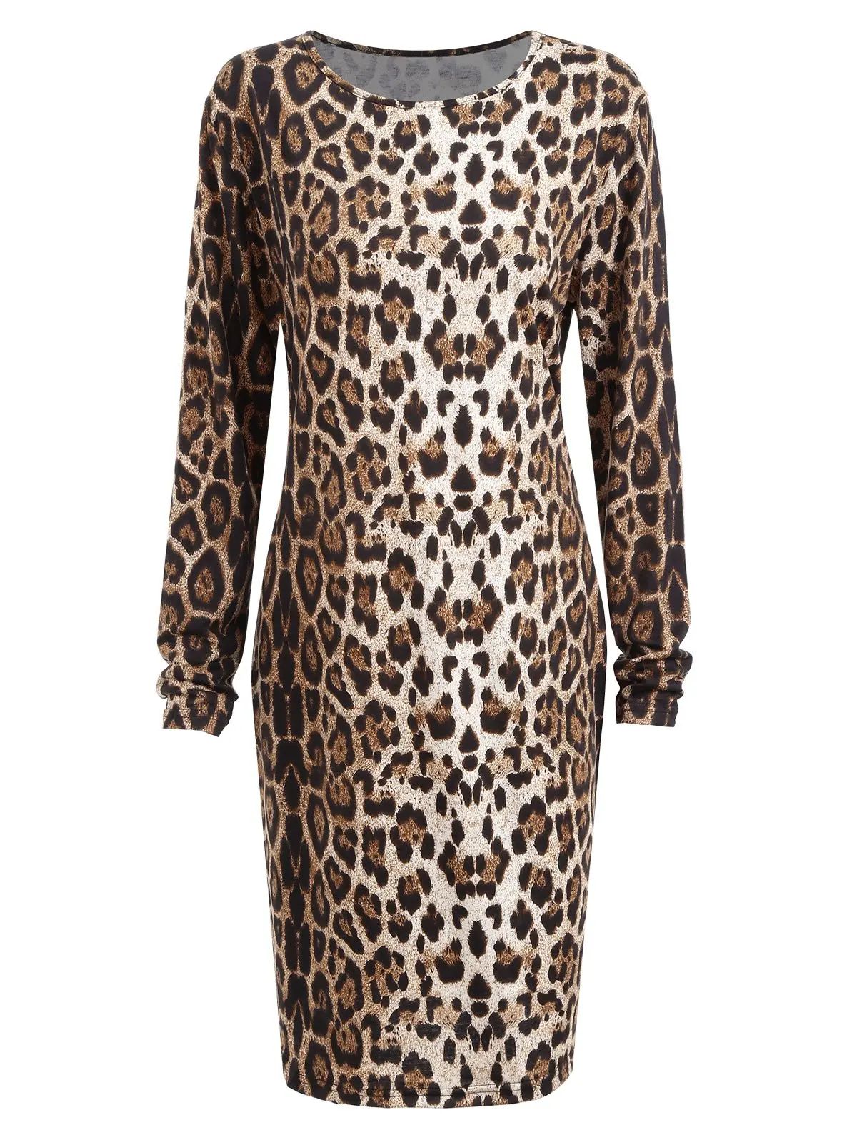 Plus Size Long Sleeve Leopard Printed Bodycon Dress | Rosegal US