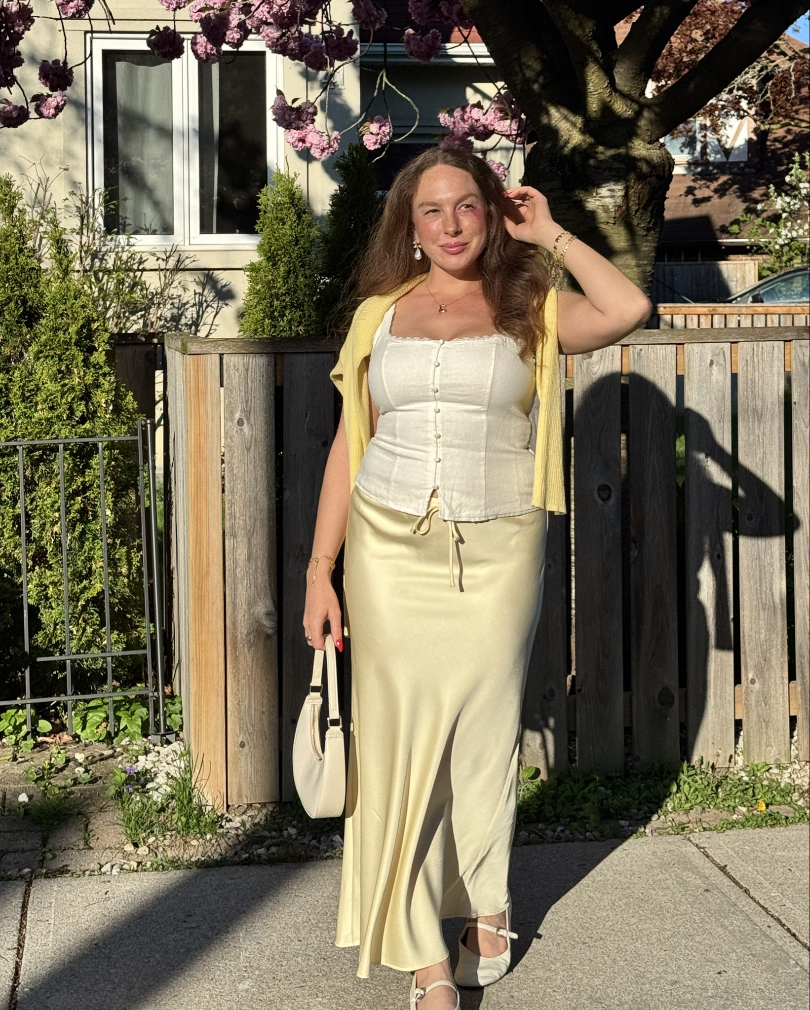 Large skirt, medium tank top, large cardigan 

#LTKmidsize #LTKspring #LTKcanada