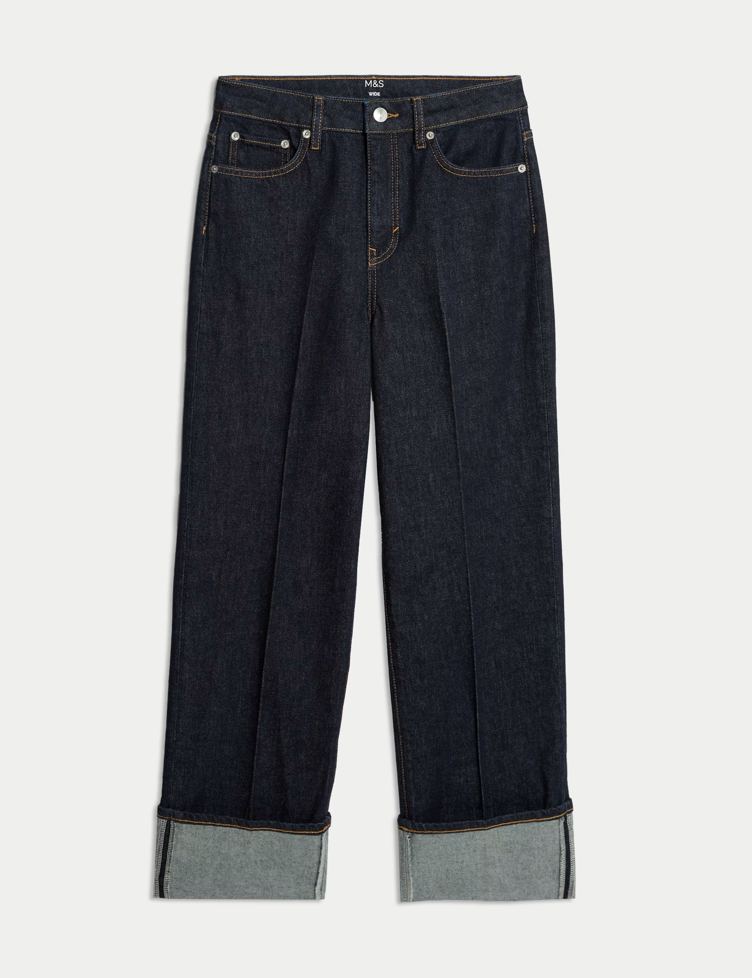 Mid Rise Wide Leg Turn Up Jeans | M&S Collection | M&S | Marks & Spencer (UK)