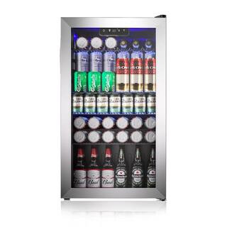 17.3 in. Single Zone-130 Can Freestanding Beverage and Wine Cooler in Silver, LED Light, UV Prote... | The Home Depot