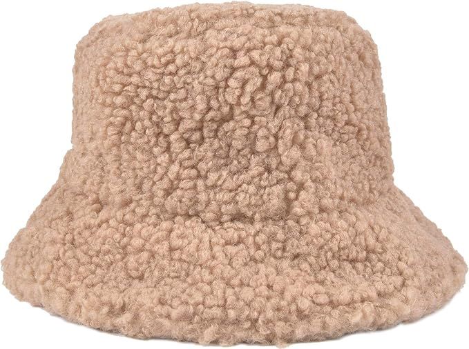 ChezAbbey Bucket Hat Women's Faux Fur Hat Girls' Teddy Style Winter Hat Fisherman Hat Warm Windpr... | Amazon (US)
