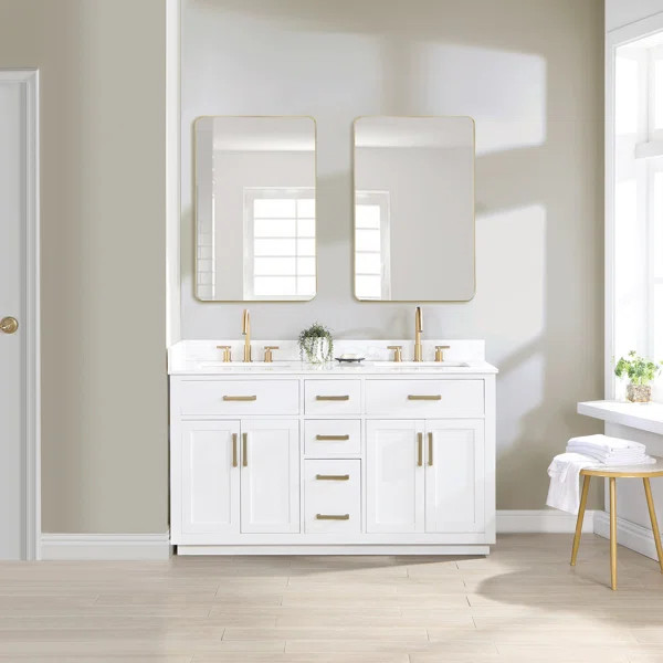 Gavino 60'' Free Standing Double Bathroom Vanity with Stone Top | Wayfair North America