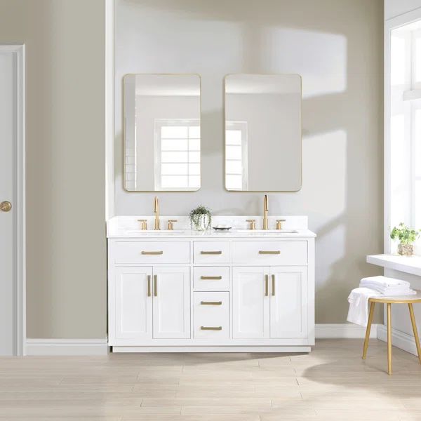 Gavino 60'' Free Standing Double Bathroom Vanity with Stone Top | Wayfair North America