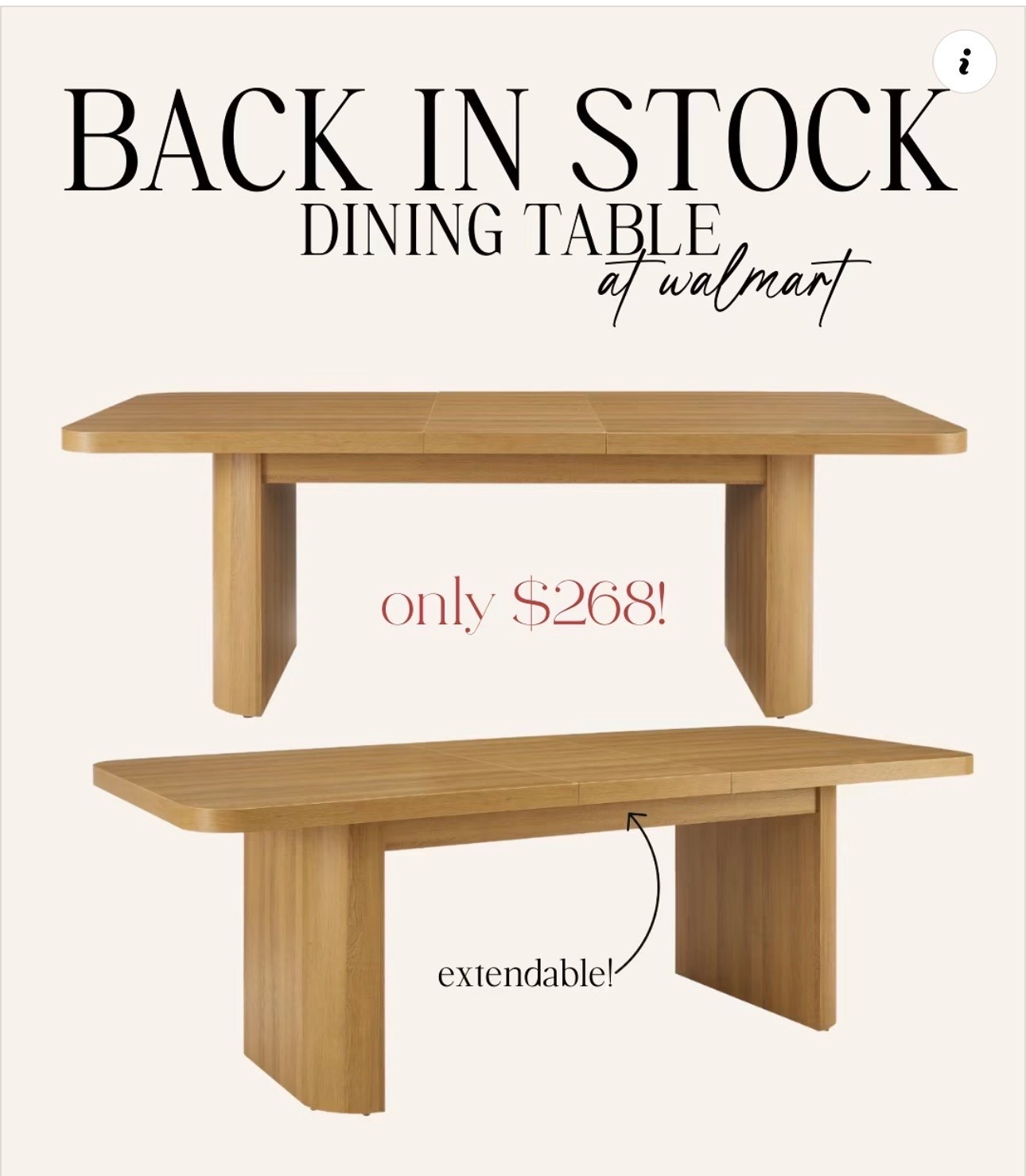 This highly rated Dining Table from Walmart is back in stock - this one usually sells out fast when it does come back in stock, and probably because its only $268!! It comes with an extendable leaf if you want to make the table longer and looks so high end!  Also comes in black.

#walmarttable #diningtable #affordablefurniture

#LTKSaleAlert #LTKHome #LTKSeasonal
