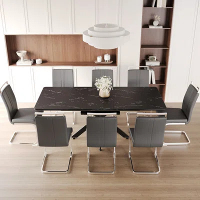 Expandable 6 - 8 Person Dining Table , + Metal, Black Gray, Engaging Show, With Chairs For People, Stylish | Wayfair North America