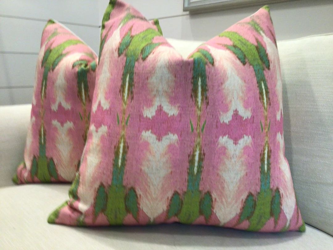 LAURA PARKS cabana Pink Pillow Covers in Soft Pink and Lime Green - Etsy | Etsy (US)