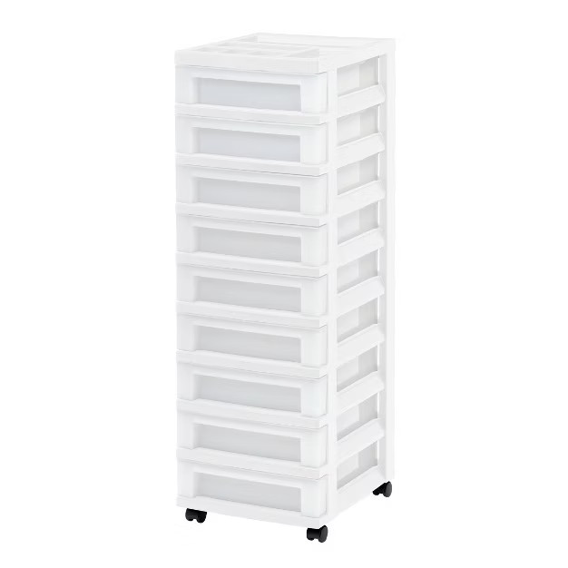 IRIS 9 Drawer Storage Cart with Organizer Top White/Pearl | Target