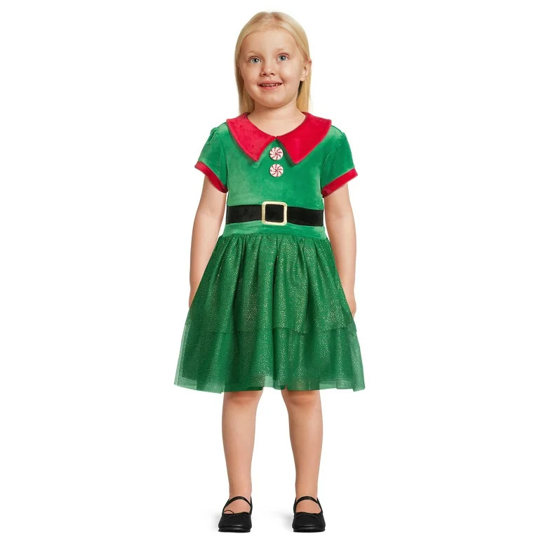 Holiday Elf Toddler Girls Cosplay Velour Dress, Sizes 12 Months-5T - Walmart.com | Walmart (US)