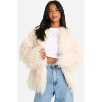 Womens Petite Mongolian Faux Fur Coat - White - 4 | boohoo (US & Canada)