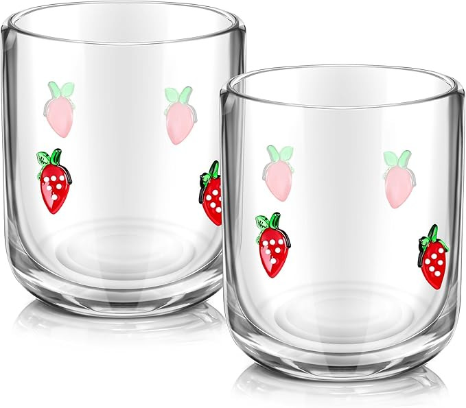 2 Pack Icon Juice Glasses Strawberry Cute Glass Cups 14 oz Old Fashioned Wine Glasses Cute Drinki... | Amazon (US)