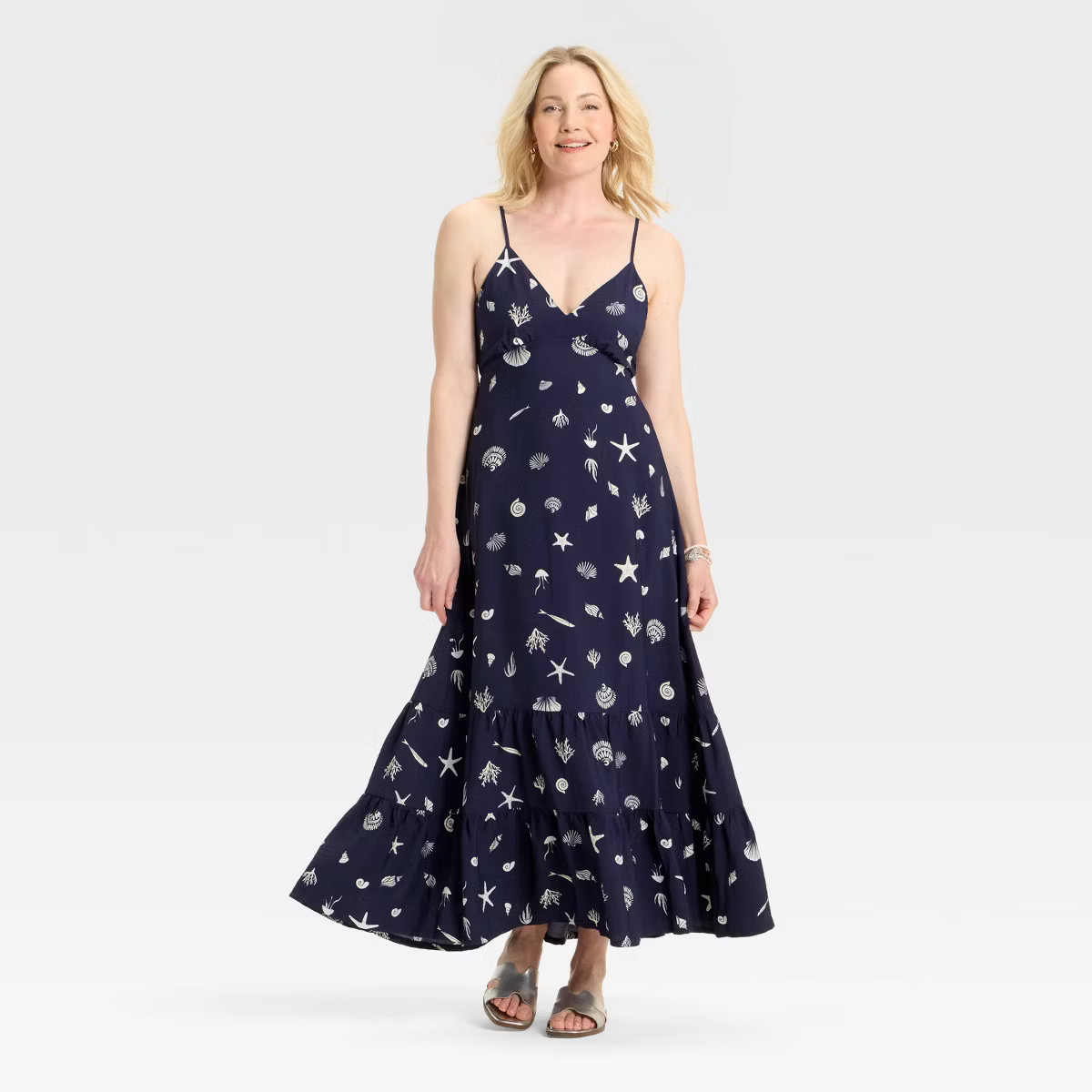 Women's Open Back Maxi Dress - A New Day™ Navy Blue Seashell M | Target