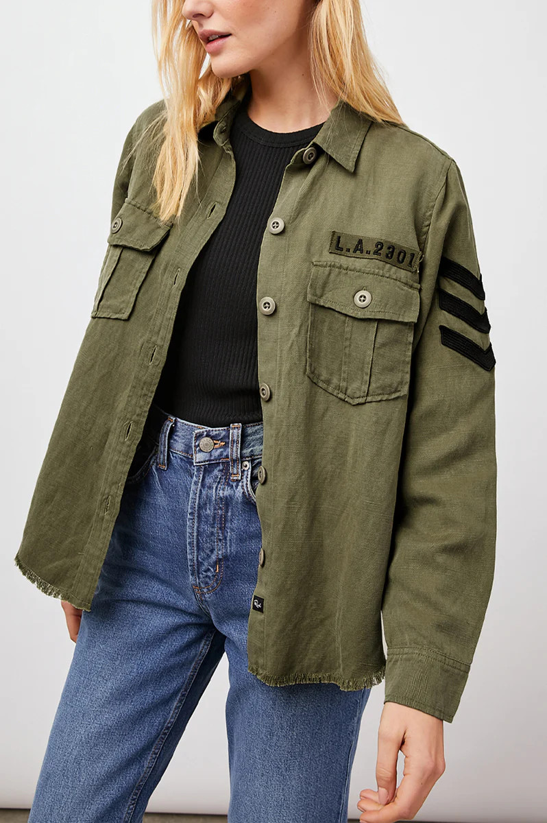 LOREN SHIRT JACKET - OLIVE BLACK MILITARY SATIN PATCHES | Rails