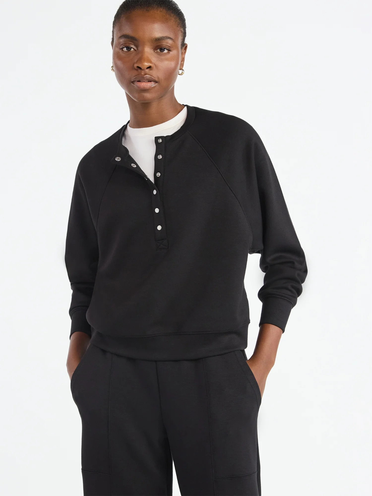 Scoop Women’s New Scubaknit Raglan Henley Top, Sizes XS-XXL | Walmart (US)