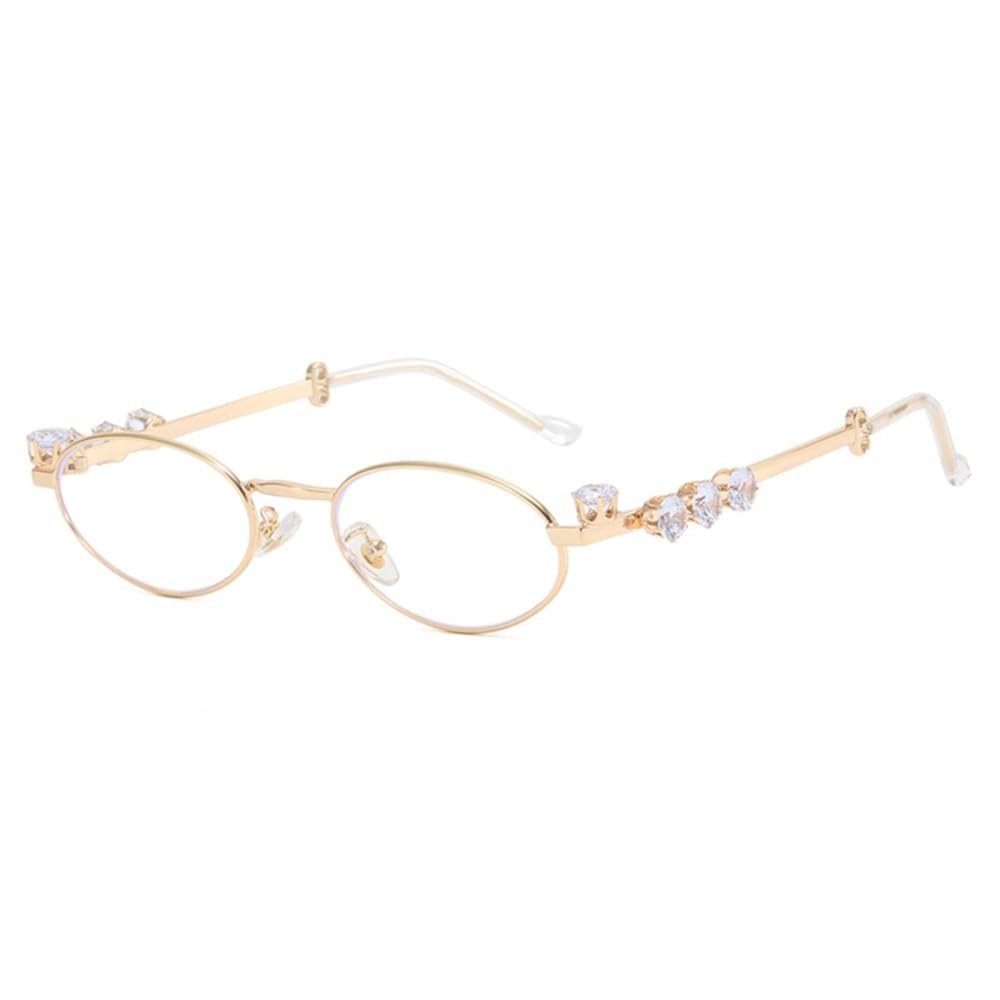 Rhinestone Oval Glasses Women Diamond Eyeglasses Frames Clear Lens Small Round Metal Frame Eyewea... | Amazon (US)