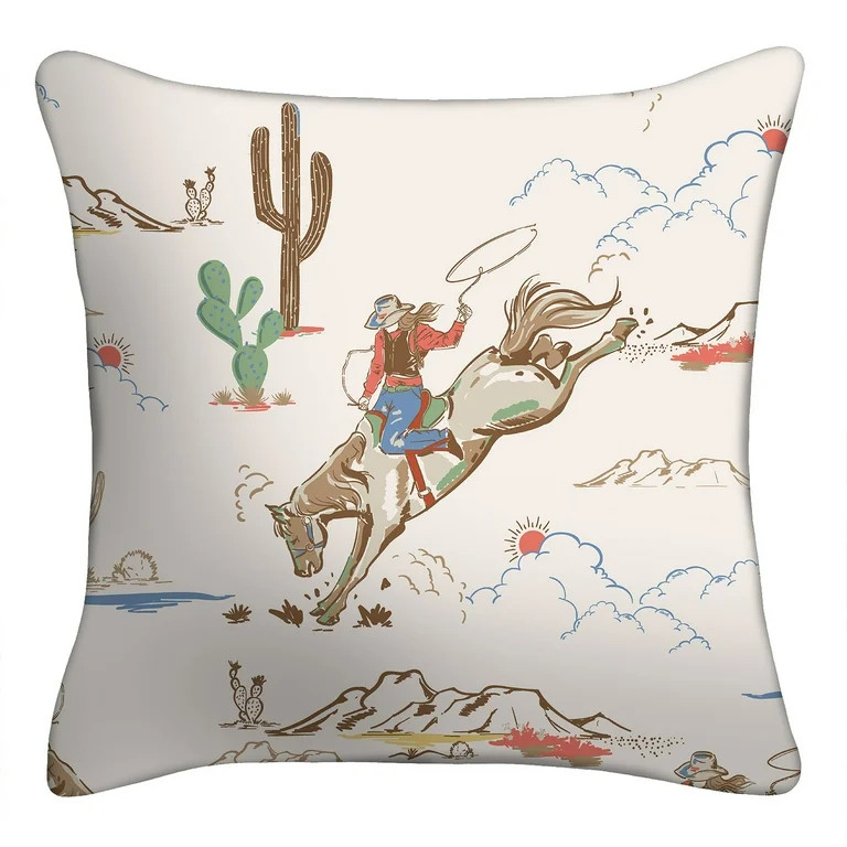 Mainstays 16" x 16" Western Cowboy Decorative Outdoor Throw Pillow, Beige | Walmart (US)