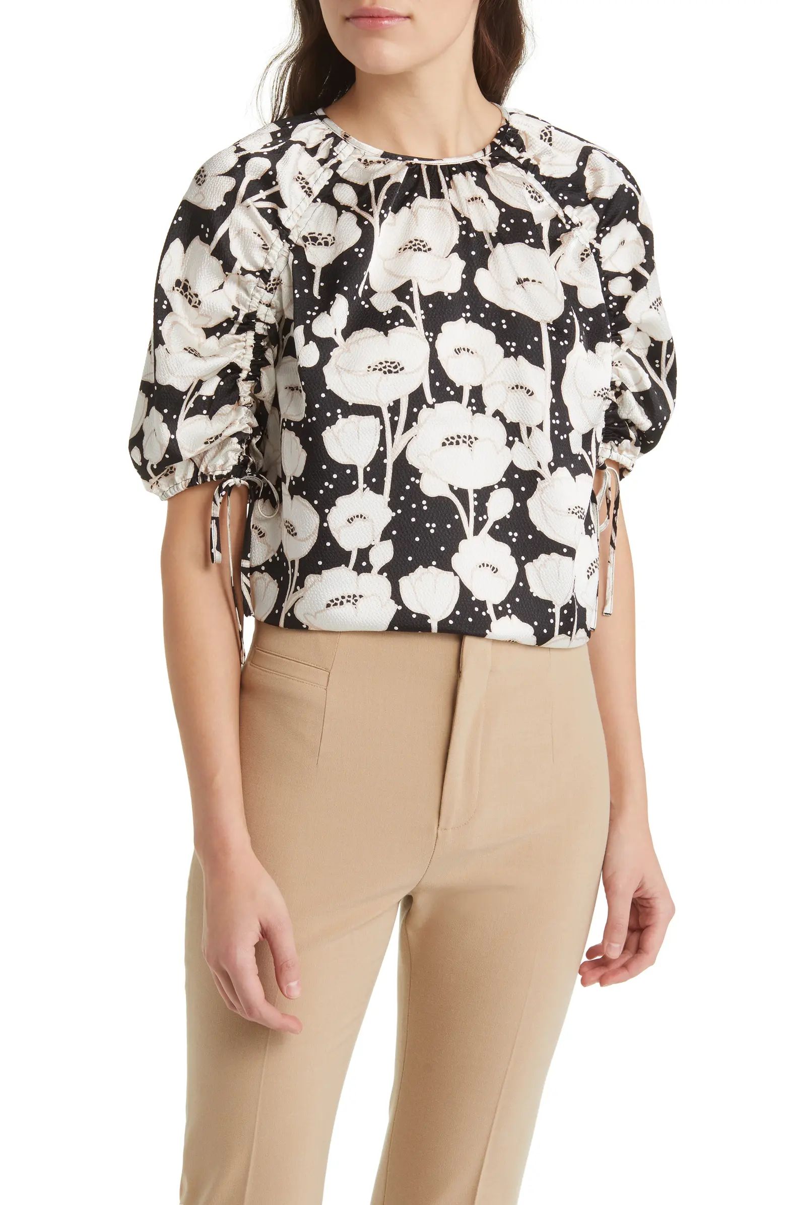 Luciani Floral Cinch Sleeve Top | Nordstrom
