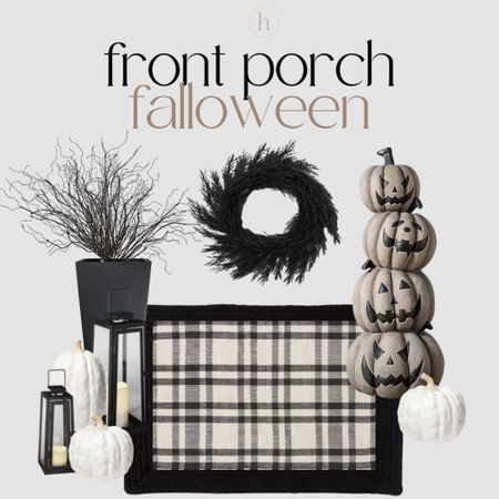 falloween front porch decor 

halloween decor, fall decor, doormat, plaid doormat,  black decor, front porch wreath, faux pumpkins, halloween front porch 

#LTKhome #LTKHalloween #LTKSeasonal