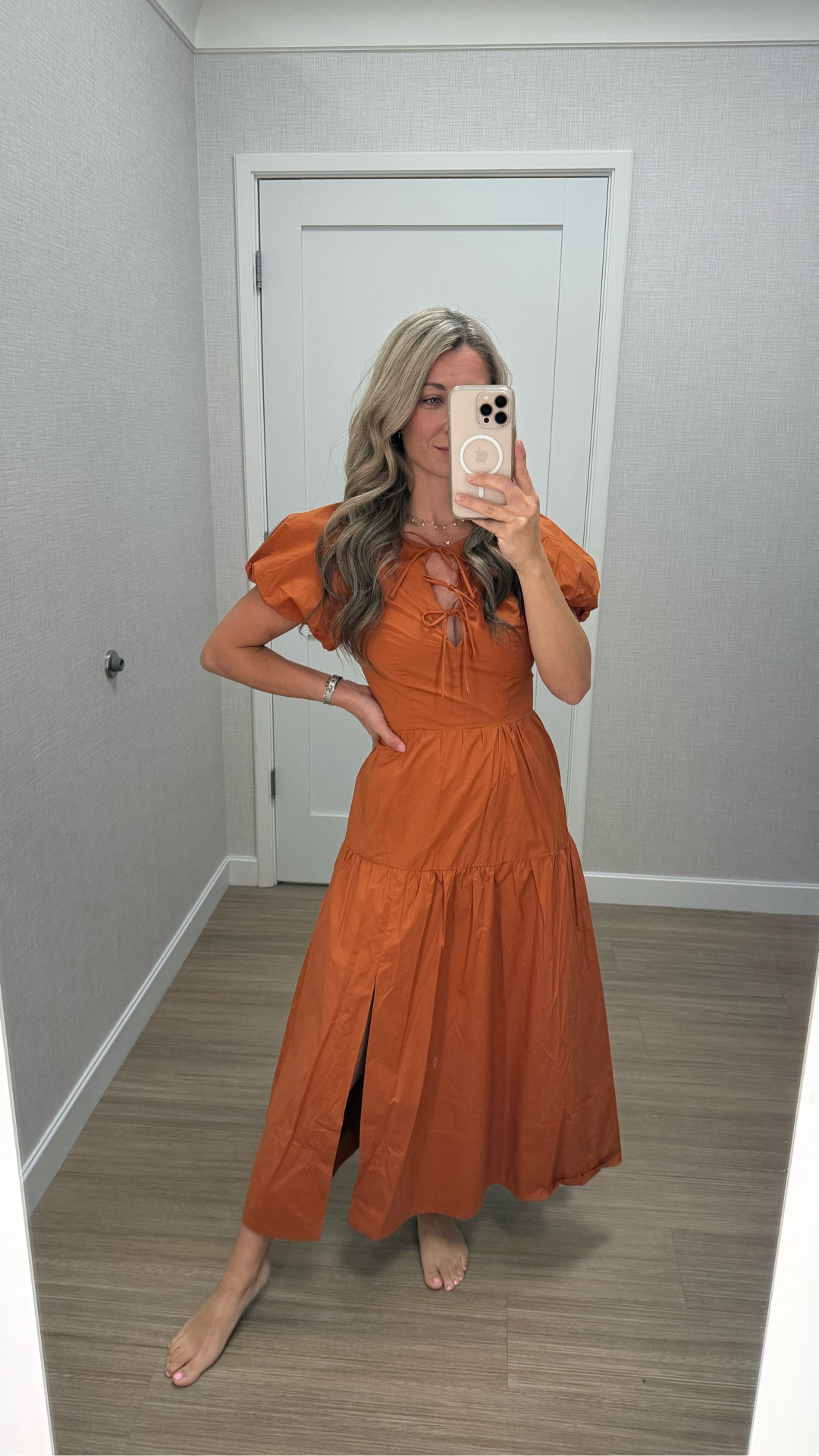 Headed to the pumpkin patch or corn maize this fall? ASTR the label has you covered then bc this orange/copper midi dress is perfect!!! It is snug on the top with its bubble sleeves and then flows on the bottom for ultimate comfort! Wearing an XS! And I love the little tie details! 

#LTKOver40 #LTKSeasonal #LTKPetite