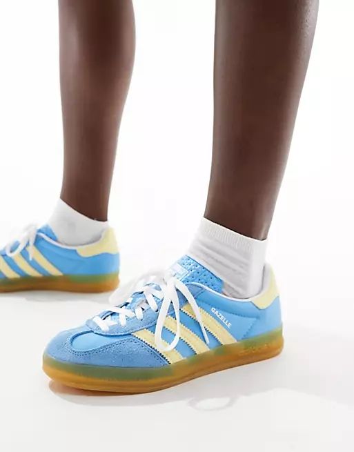 adidas Originals Gazelle Indoor gum sole sneakers in blue and yellow | ASOS (Global)