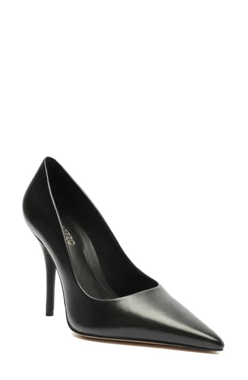 Arezzo Emily Pointed Toe Pump in Black Leather at Nordstrom, Size 11 | Nordstrom