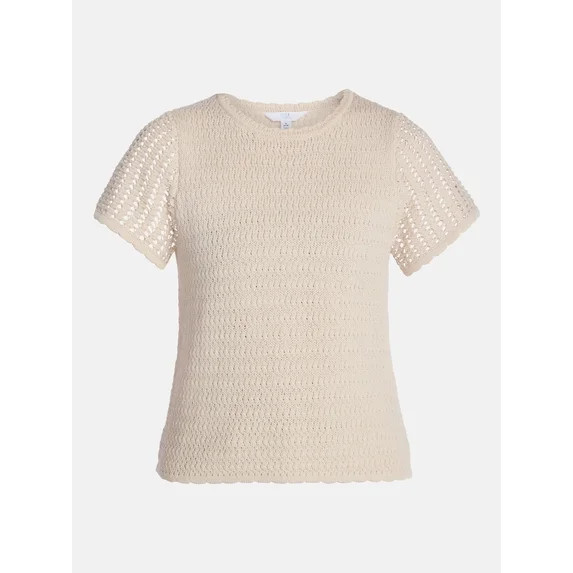 Time and Tru Women's Textured Crewneck Sweater with Short Sleeves, Lightweight, Sizes XS-XXXL | Walmart (US)