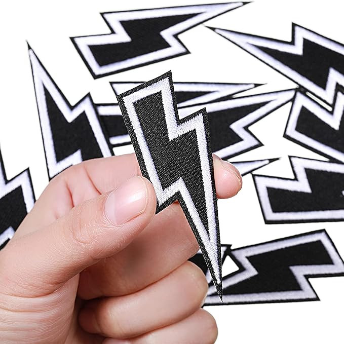 12 Pieces Black Lightning Iron-on Patch Flash Appliques Embroidered DIY Sew on for Clothes Motorc... | Amazon (US)