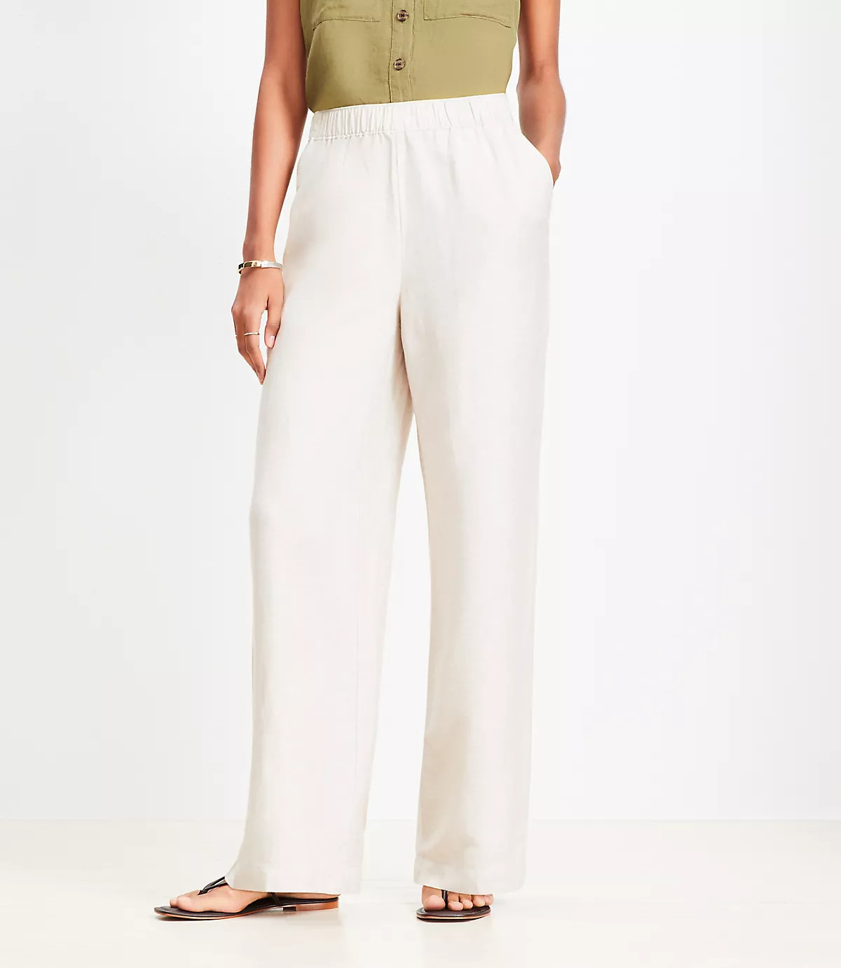 Pull On Straight Pants in Linen Blend | LOFT