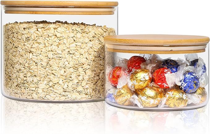 ComSaf Glass Food Storage Containers, 111 oz/47 oz Glass Flour and Sugar Containers with Airtight... | Amazon (US)