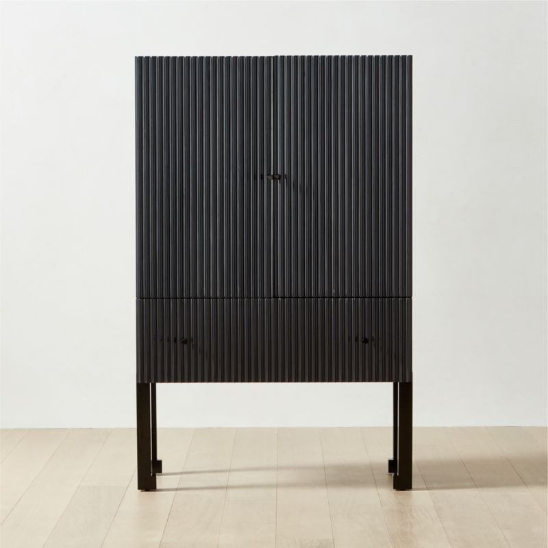 Bayamo Modern Dark Blue Wood Bar Cabinet | CB2 | CB2