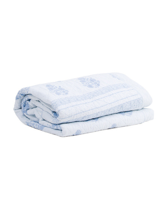 Cotton Block Print Reverse To Striped Quilt Set | TJ Maxx