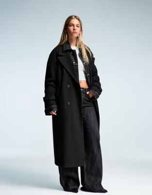 Bershka Soft trench coat with belt in black | ASOS | ASOS (Global)