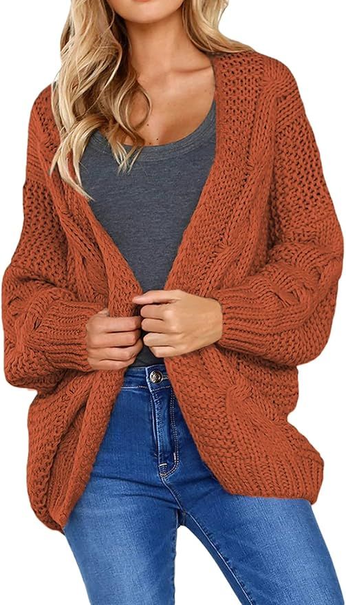 Astylish Womens Open Front Long Sleeve Chunky Knit Cardigan Sweaters Loose Outwear Coat | Amazon (US)