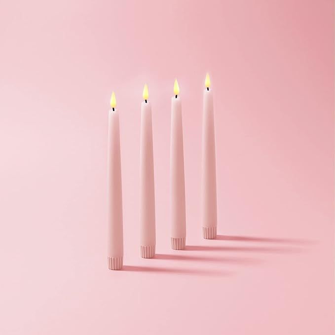 Pink Flameless Taper Candles - 4 Pack, 9 Inch Tall Remote & Timer, Real Wax, Unscented, Battery O... | Amazon (US)