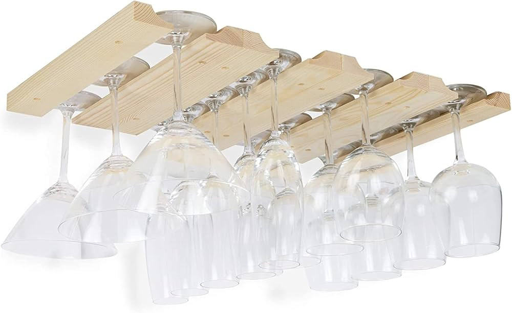 Rustic State Vigo 4 Sectional Adjustable Under Cabinet Mount Wood Stemware Rack Hanging Shelf Gla... | Amazon (US)