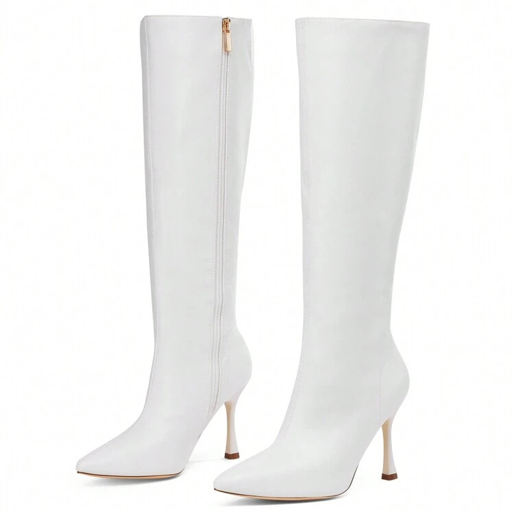 Knee High Heel Boots For Women Elegant Pointed Toe Stiletto Boots Side Zipper Women's Heel Stylish And Sexy Design | SHEIN