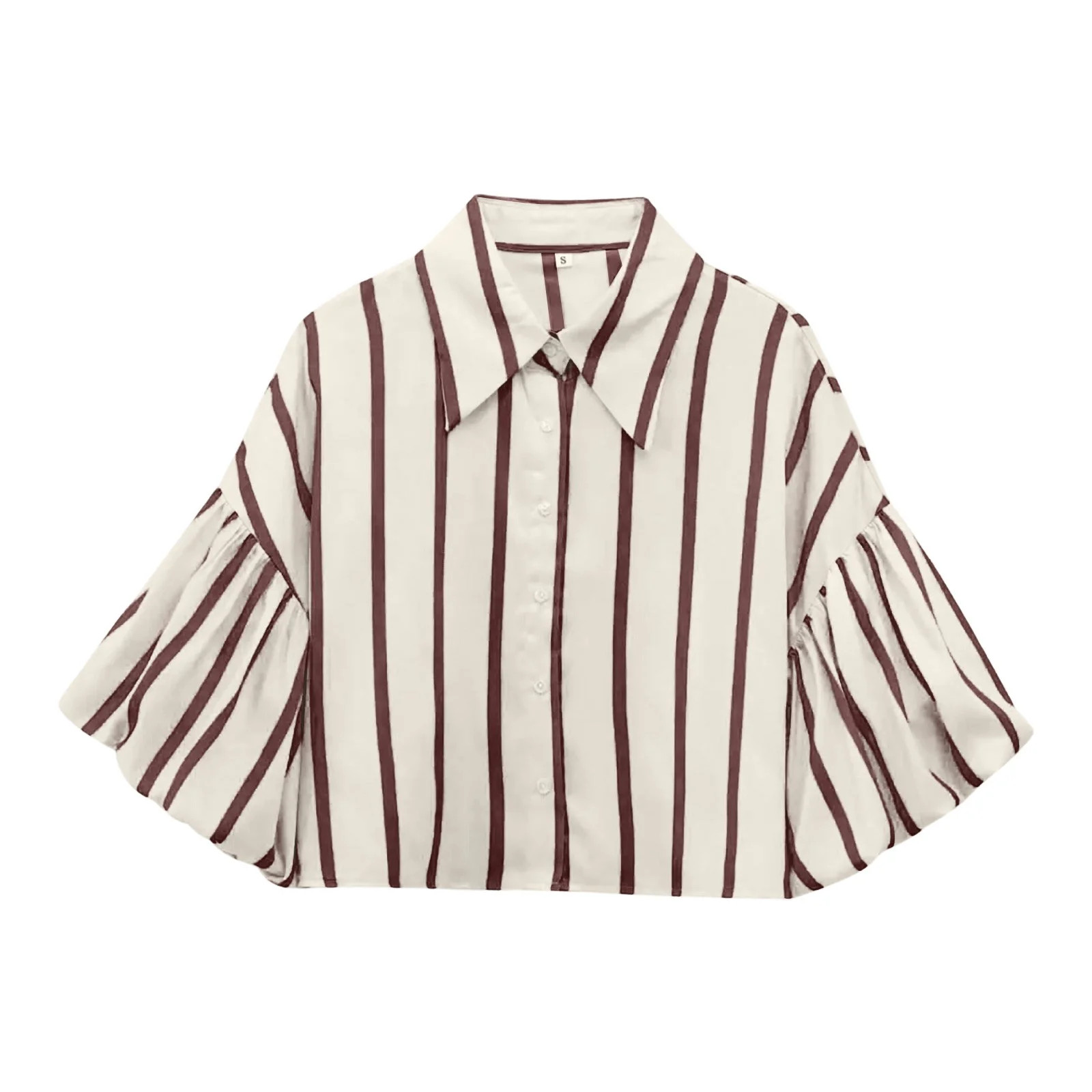 VNKIDY Women Shirts Spring Summer Striped Cropped Shirt With Lapelt Dramatic Bell Long Sleeve But... | Walmart (US)