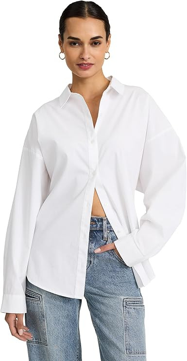 EXPRESS Women’s Boyfriend Fit Portofino Shirt – Cotton Poplin Long Sleeve Button-Up, Lightwei... | Amazon (US)